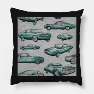 Muscle Cars- teal on grey Pillow