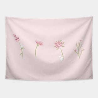 Pink flower Bunnies Tapestry