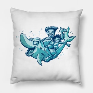 Shark Ride Blue Pillow