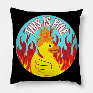 This Is Fine Funny Duck on Fire Design Pillow