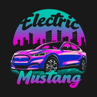 Pink Retro Electric Mustang Cityscape T-Shirt