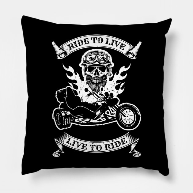 Retro Triker Trike Motorcycle Ride To Live Motor Trikes Motorcycle Gift Pillow by stearman