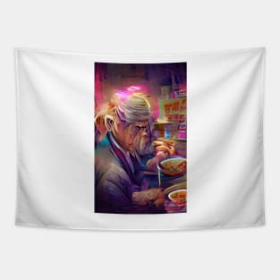 An old man and his instant ramen | Ramen Near Me Tapestry