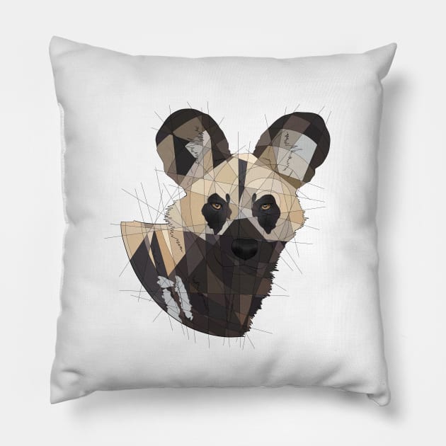 African Wild Dog Pillow by Blacklightco