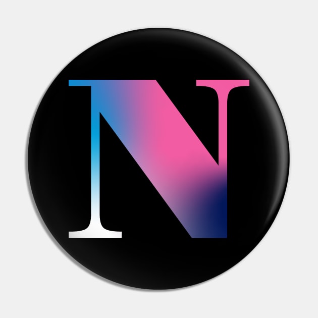 Capital Letter N Monogram Gradient Pink Blue White Pin by Terriology