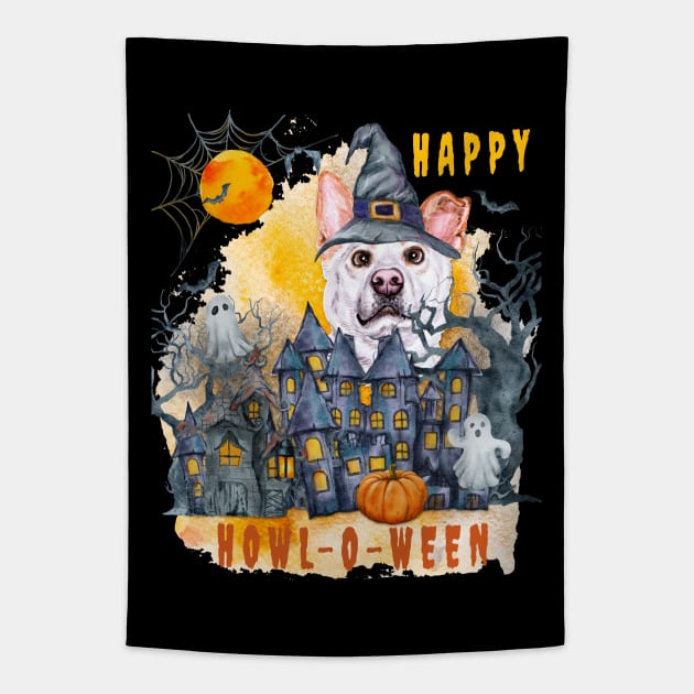 Korean Jindo Happy Howl-o-ween Ghost Houses Funny Watercolor Tapestry by Sniffist Gang