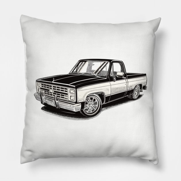 87's chevy c10 silverado Pillow by Saturasi