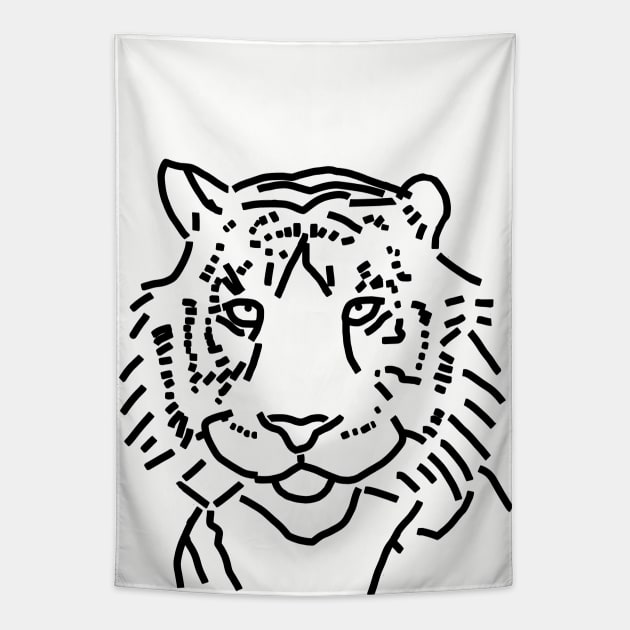 Tiger Minimal Outline Tapestry by ellenhenryart