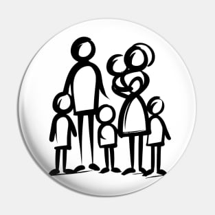 Stick figure family in black ink Pin