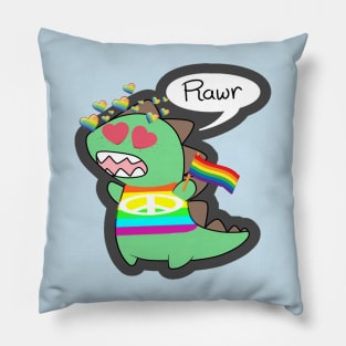 Pride Rainbow Dinosaur Rawr Pillow