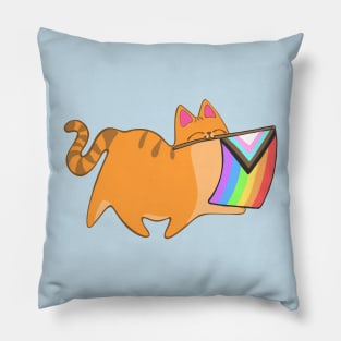 Pride Progress Flag Cat Rainbow LGBTQIA Chibi Orange Tabby Cat Pillow