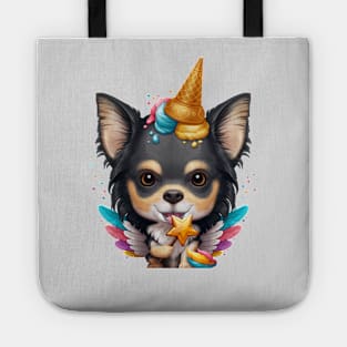 Tricolor Long Coat Chihuahua Ice Cream Unicorn Tote