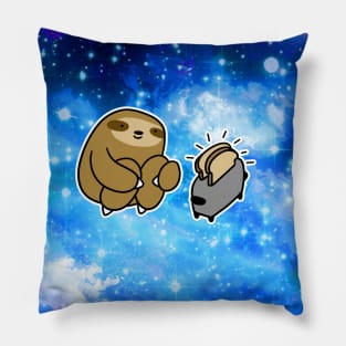 Sloth and Toaster Starry Blue Night Sky Pillow