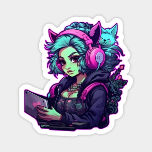 Neon gamer girl Magnet