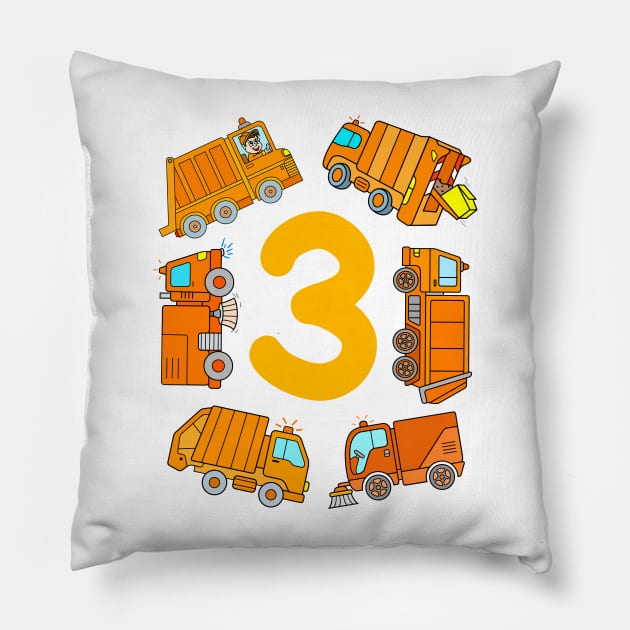 Trash Truck 3rd Birthday Boy Garbage Vehicles 3 Year BDay Pillow by samshirts