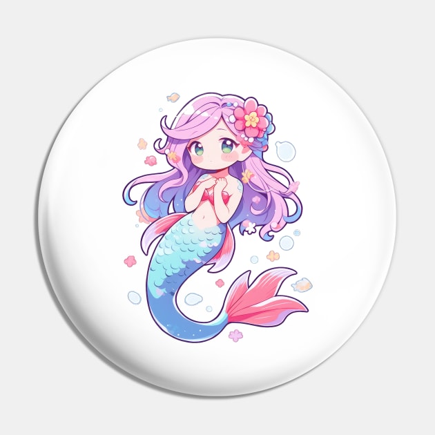 Cute Chibi Mermaid Creature Pin by SundayDonuts