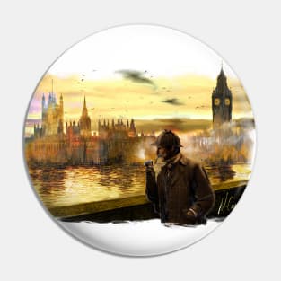 Sherlock Holmes walking on the Thames Pin