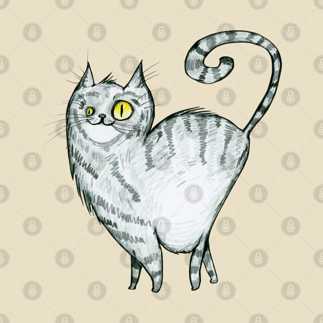 Grey curvy proud cat with stripes by Bwiselizzy