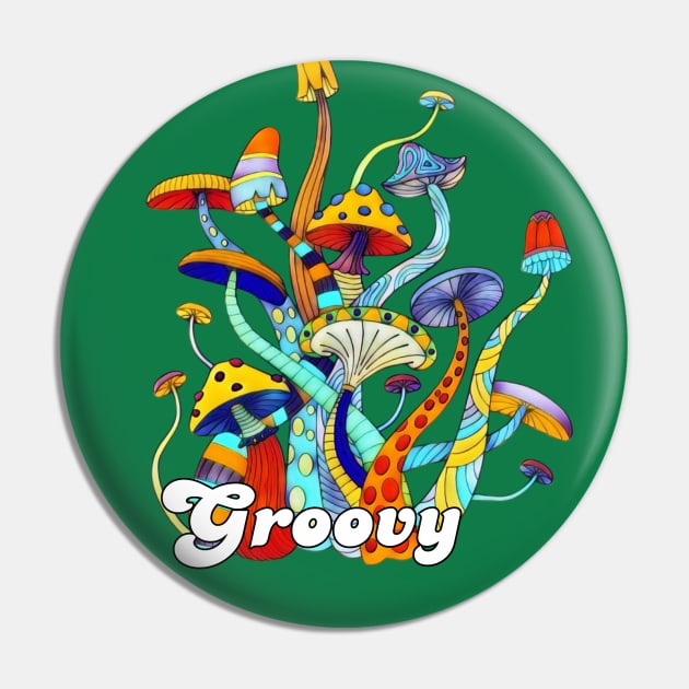 Groovy Vintage Hippie Mushroom Pin by AlondraHanley