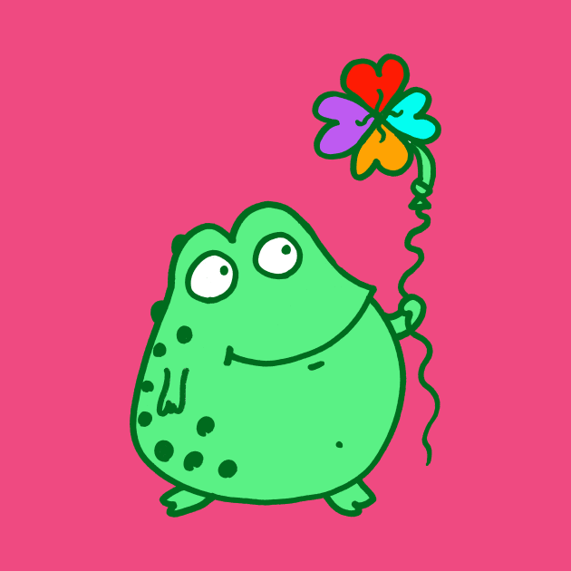 Frog holding rainbow clover balloon! HOT PINK! by witterworks