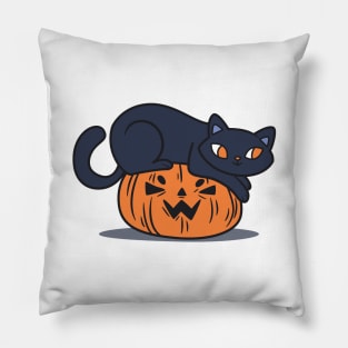 Black Cat on Pumpkin Pillow