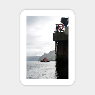 Portree lifeboat at anchor in the harbour, Isle of Skye, Scotland Magnet