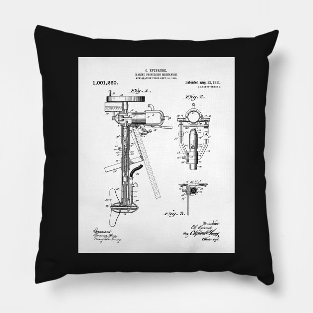 Outboard Motor Patent - Sailing Sailor Lakehouse Art - White Pillow by patentpress