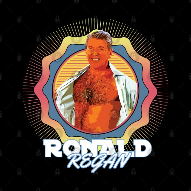 Ronald Regan ¯\_(ツ)_/¯ 90s Sun Aesthetic Fan Design by Shit Post Hero