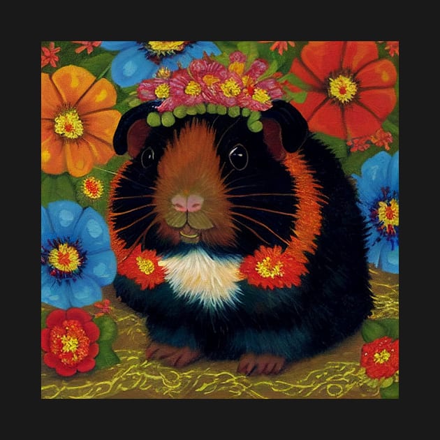 Pretty Black Guinea Pig With Red Flowers by kansaikate