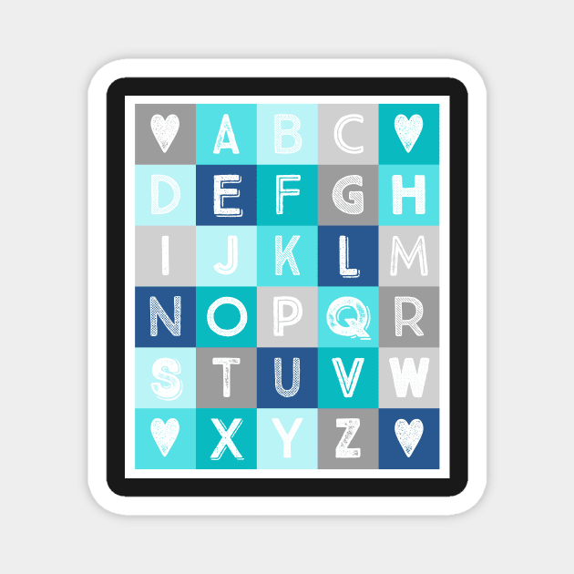 Blue Teal Grey Alphabet art decor pattern Magnet by dreamingmind