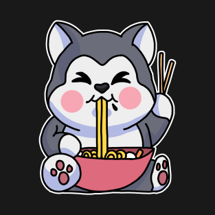 Anime Kawaii Ramen Eating Husky Japanese Noodles T-Shirt