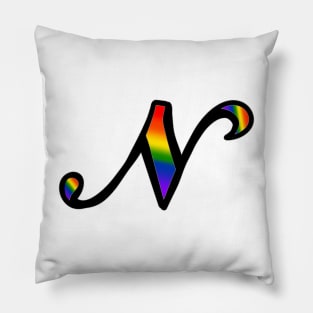 Rainbow Cursive Letter N Pillow