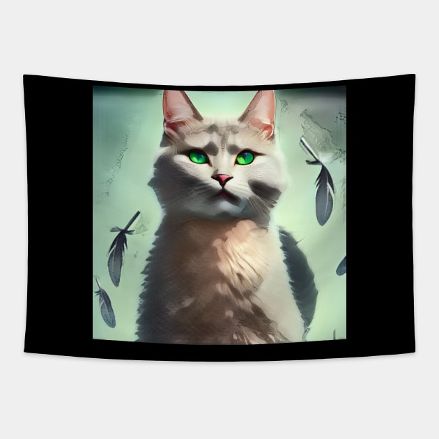 Cool Cat with piercing blue eyes Tapestry by BradshawArt