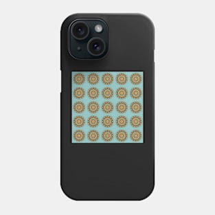 Turquoise and Gold gemmed Kaleidoscope pattern 19 Phone Case