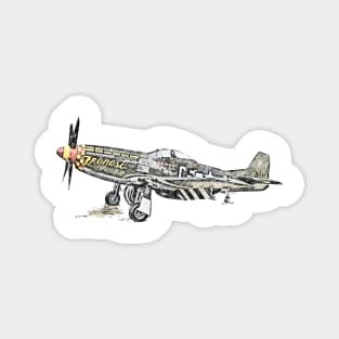 P-51 Mustang Airplane American WW2 Aircraft Sketch Art Magnet