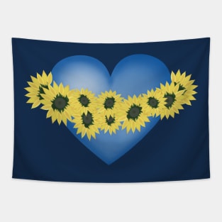 Sunflowers and heart. Love and flowers. Blue and yellow Tapestry