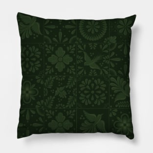 Mexican Dark Green Talavera Tile Pattern by Akbaly Pillow