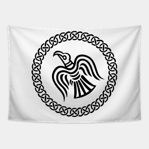 raven of odin viking knotwork black Tapestry by Blue Pagan