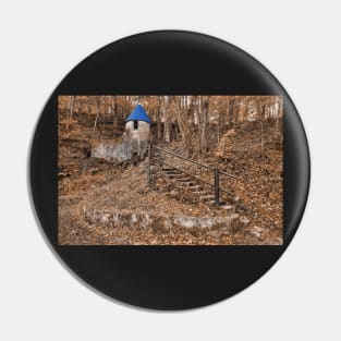 Rustic Blue Cap Castle Pin