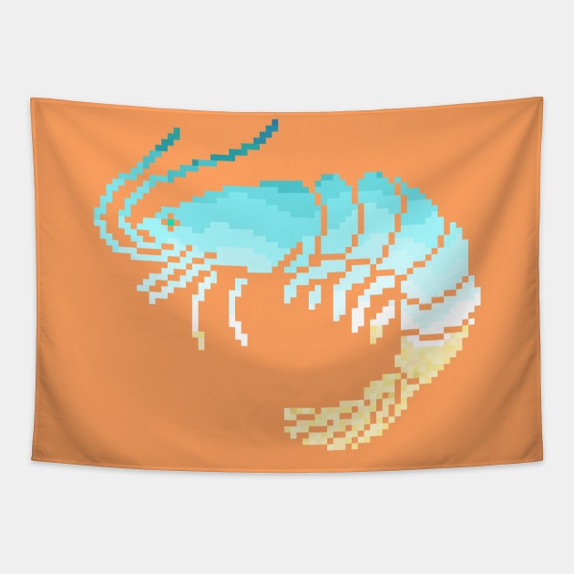 Modern Pixel Sea Shrimp Tapestry by jofudachi