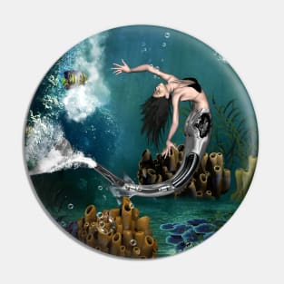 Wonderful steampunk mermaid in the deep ocean Pin