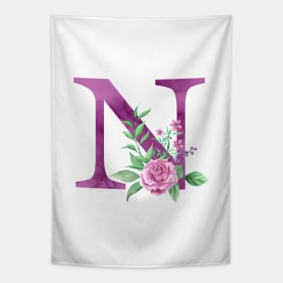 Floral Monogram N Beautiful Rose Bouquet Tapestry