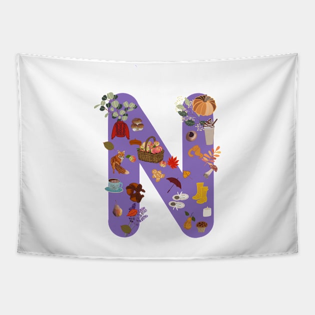 Letter N autumn design fall leaves Tapestry by Nastya Li