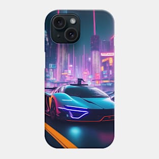 Dark Neon Sports Car in Asian Neon City Phone Case