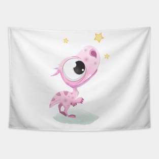 pink Dino catches stars Tapestry