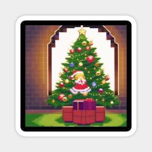 A christmas tree with a little girl sitting on top of it Magnet