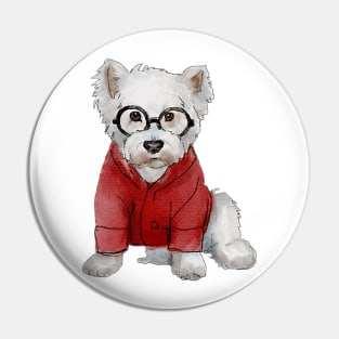 Hipster  Westie Red Sweater Pin