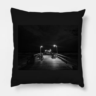 Evening on the Pier (Black and White) Pillow