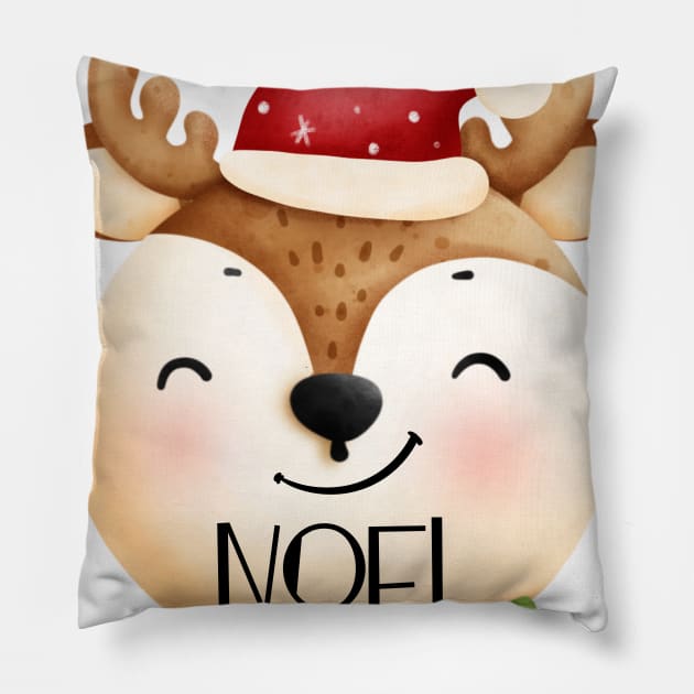 Cute Christmas Reindeer Pillow by JanesCreations