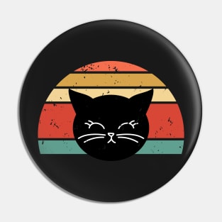 Retro sunset Cute Black Cat face Pin